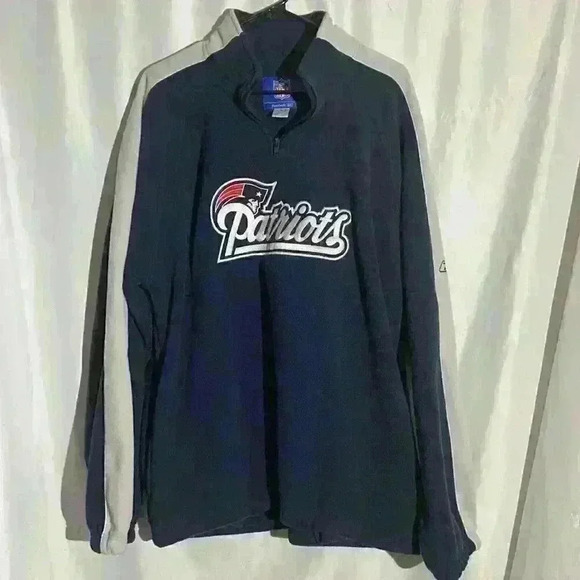 New England Patriots NFL Reebox Mens Fleece 1/4 Zip Pullover Football Blue L - Picture 1 of 8